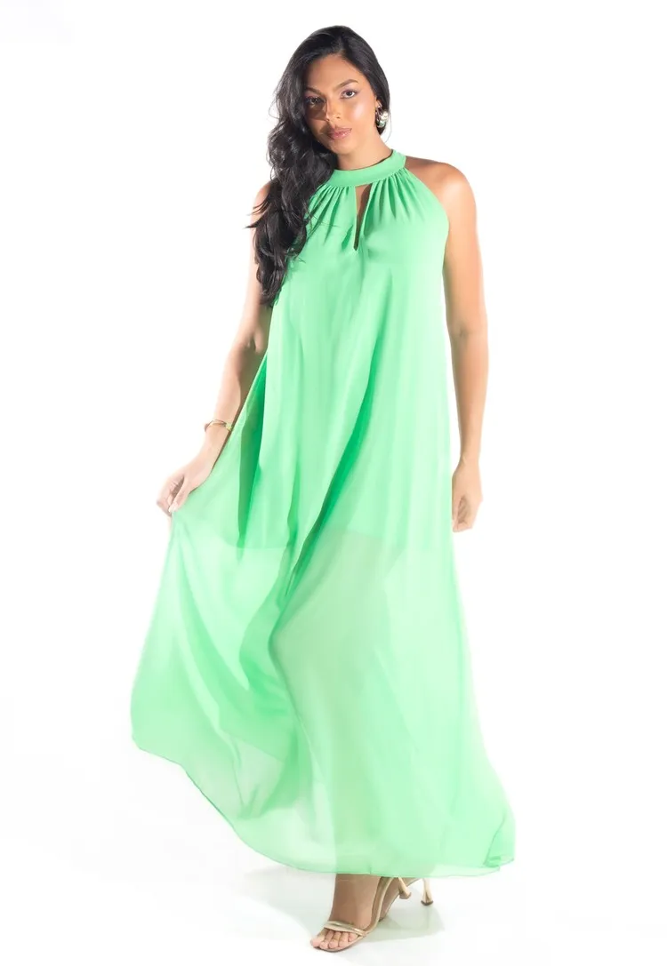 Vestido Dwz Longo Fluido em Crepe