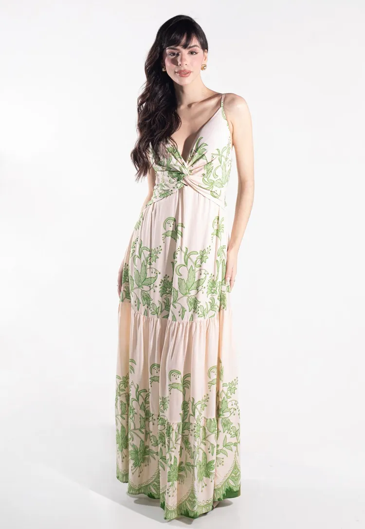 Vestido Dwz Longo Estampado com Bojo