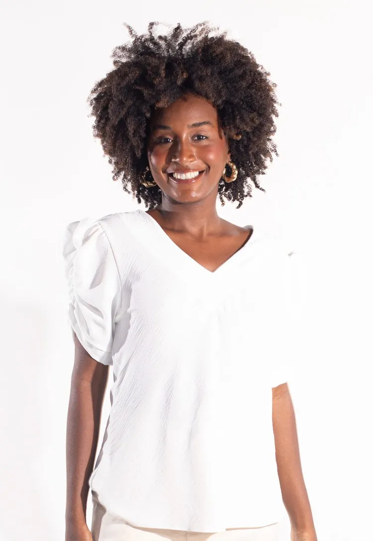 Blusa Dwz Lisa Decote V Manga Princesa