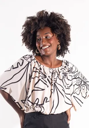 Blusa Dwz Ombro a Ombro Estampada com Amarracao
