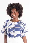 Blusa Dwz Manga Curta Estampada com Detalhe Vazado