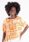 Blusa Dwz Manga Curta Estampada com Detalhe Vazado