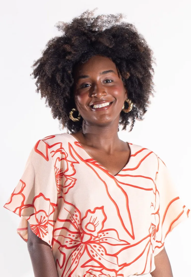 Blusa Dwz Estampada Decote V com Amarracao