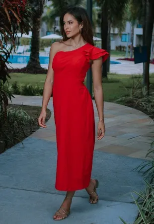 Vestido Dwz um Ombro MId