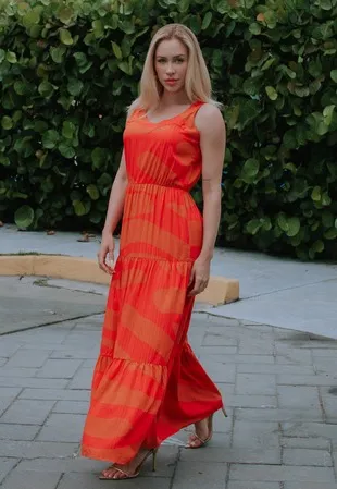 Vestido Dwz Estampado Longo com Fios Dourados