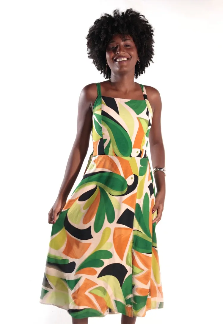 Vestido Dwz Estampado com Alcas e Lastex