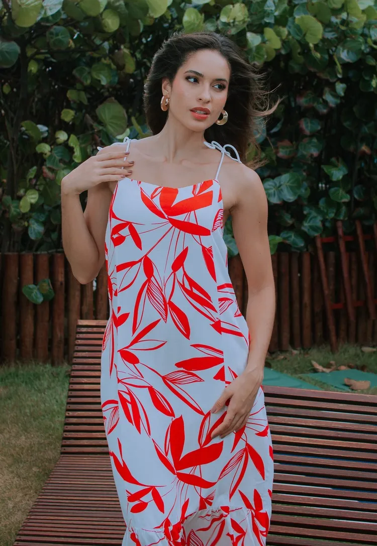 Vestido Dwz Estampado Alca Cordao Longo