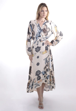 Vestido Dwz Manga LOnga Transpassado Estampado