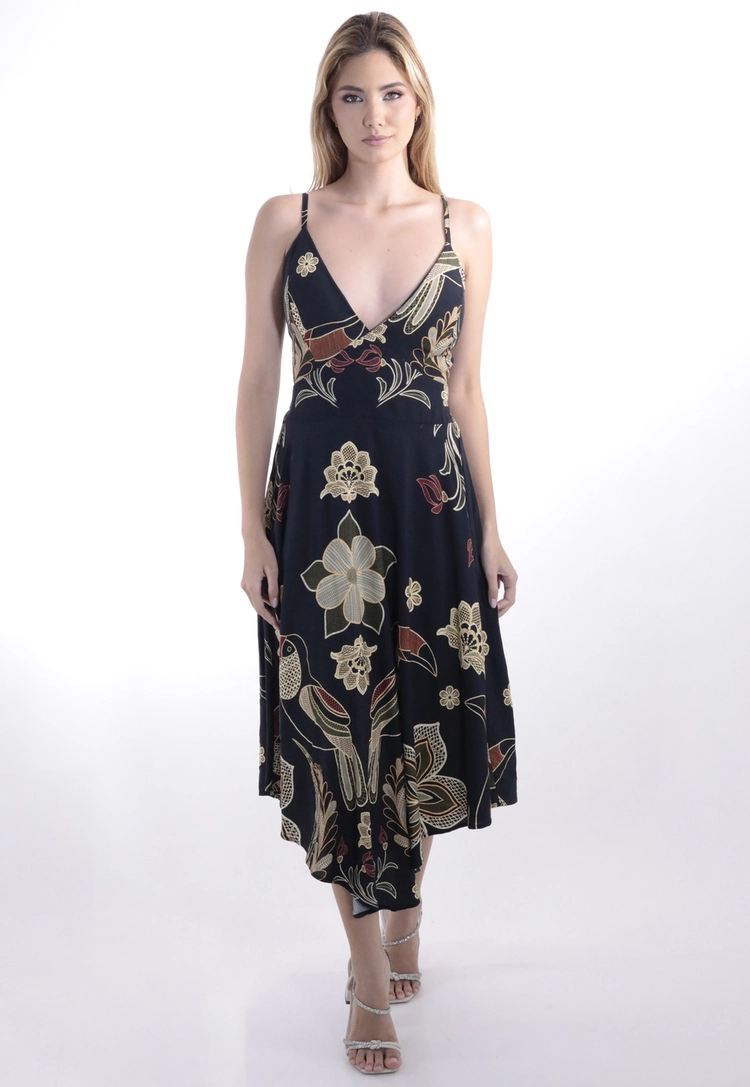 Vestido Dwz Mid Estampado com Ponta