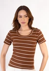 Blusa Dwz Canelada Listrada com Manga Curta