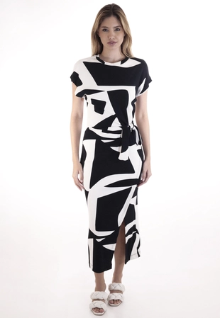 Vestido Dwz Mid Canelado Estampado Manga Curta