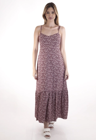 Vestido Dwz Longo Estampado Babado Amarracao