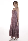 Vestido Dwz Longo Estampado Babado Amarracao