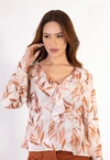 Blusa Dwz Manga Longa Estampada com Babado