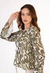 Blusa Dwz Manga Longa Estampada com Babado