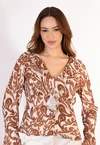 Blusa Dwz Manga Longa Estampada com Babado