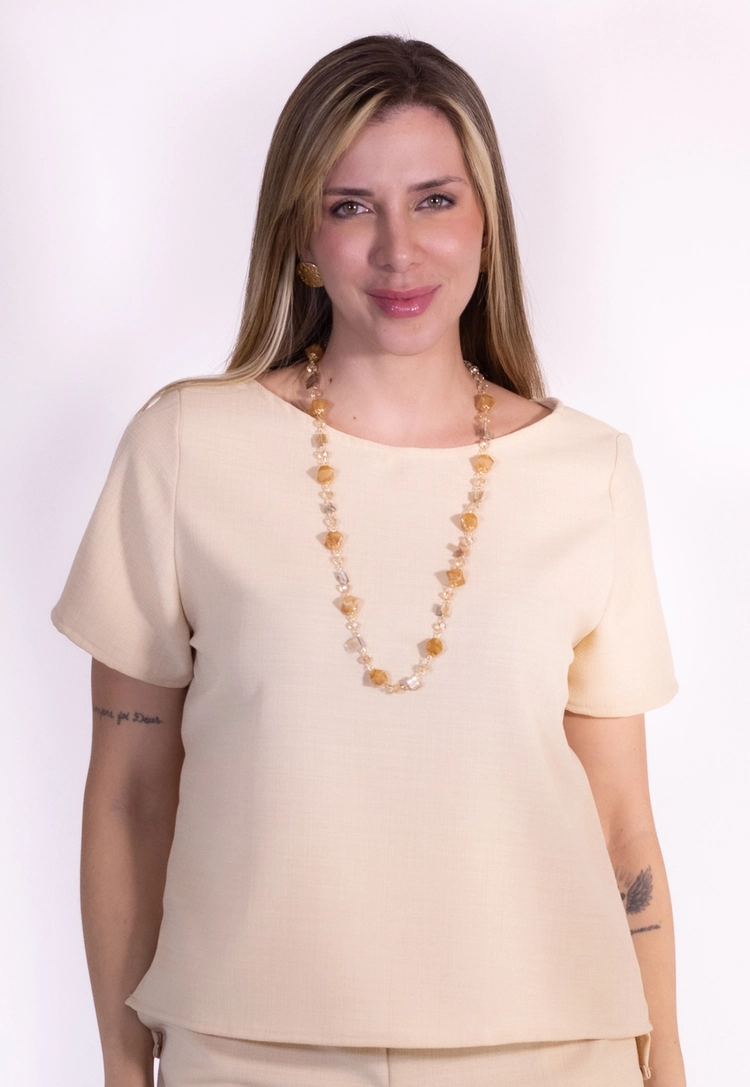 Blusa Dwz Manga Curta de LInho