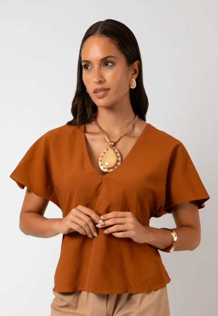 Blusa Dwz Manga Curta Peplum