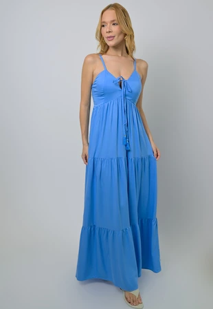 Vestido Dwz Longo com Pompom para Amarracao