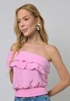 Blusa Dwz Um ombro Babado com Lastex