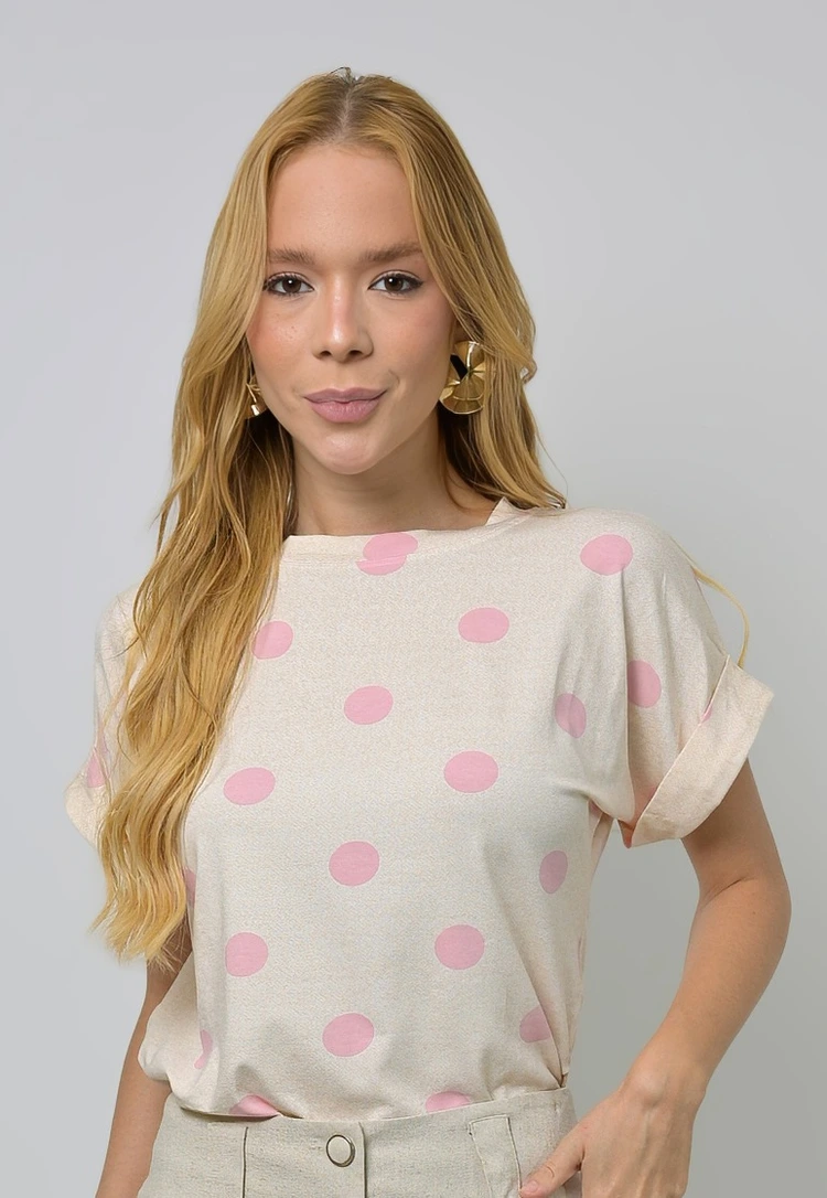 Blusa Dwz Manga Dobrada de Malha Poa