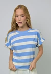 Blusa Dwz Manga Curta Dobrada Listrada