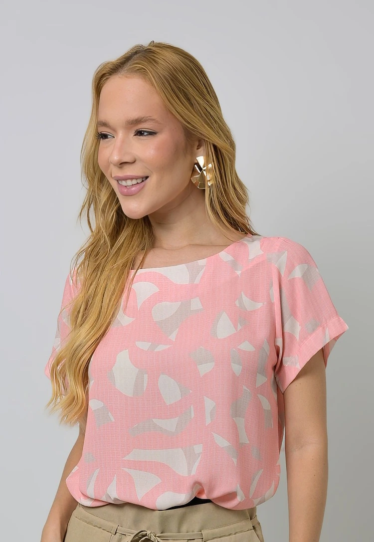 Blusa Dwz Manga Curta Estampada em Crepe