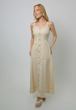 Vestido Dwz Mid com Botoes com Presponto