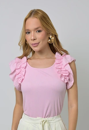 Blusa Dwz Canelada com Babado na Manga