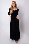 Vestido Dwz Longo com Manga e Franzido no Busto Liso'