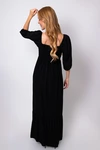 Vestido Dwz Longo com Manga e Franzido no Busto Liso'