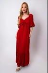 Vestido Dwz Longo com Manga e Franzido no Busto Liso'