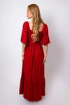 Vestido Dwz Longo com Manga e Franzido no Busto Liso'