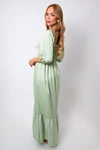 Vestido Dwz Longo com Manga e Franzido no Busto Liso'