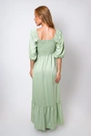 Vestido Dwz Longo com Manga e Franzido no Busto Liso'