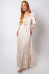Vestido Dwz Longo com Manga e Franzido no Busto Liso'