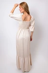 Vestido Dwz Longo com Manga e Franzido no Busto Liso'