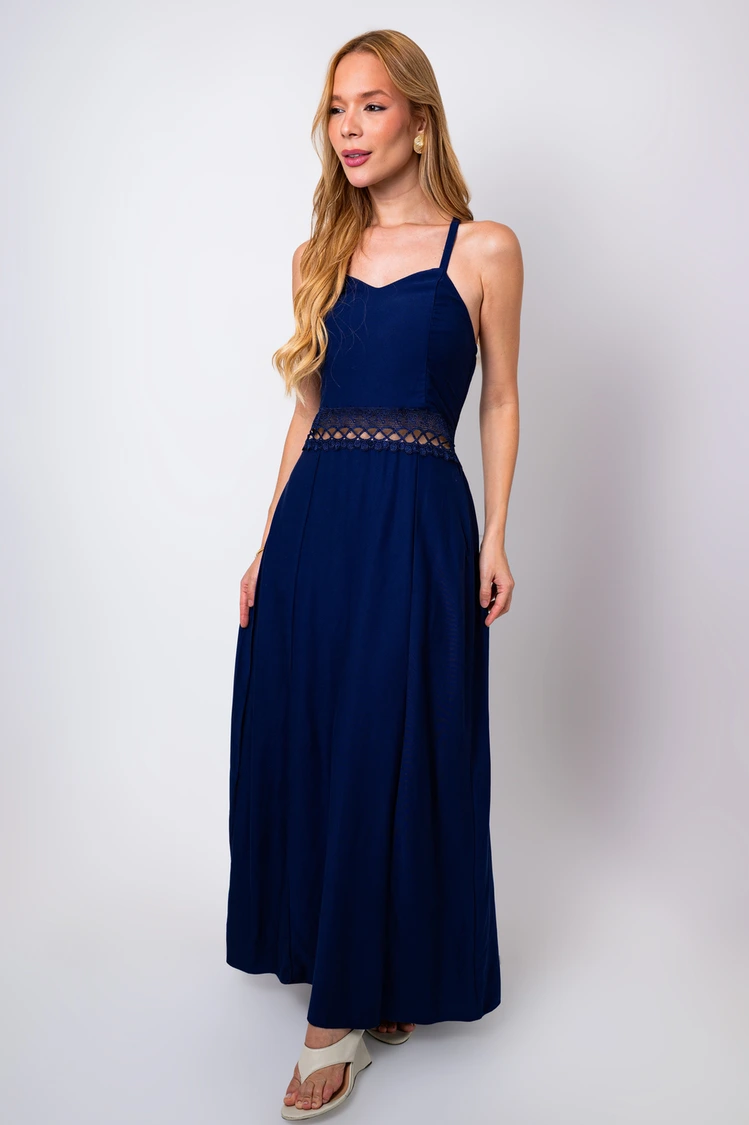 Vestido Dwz Longo com Detalhe em Renda