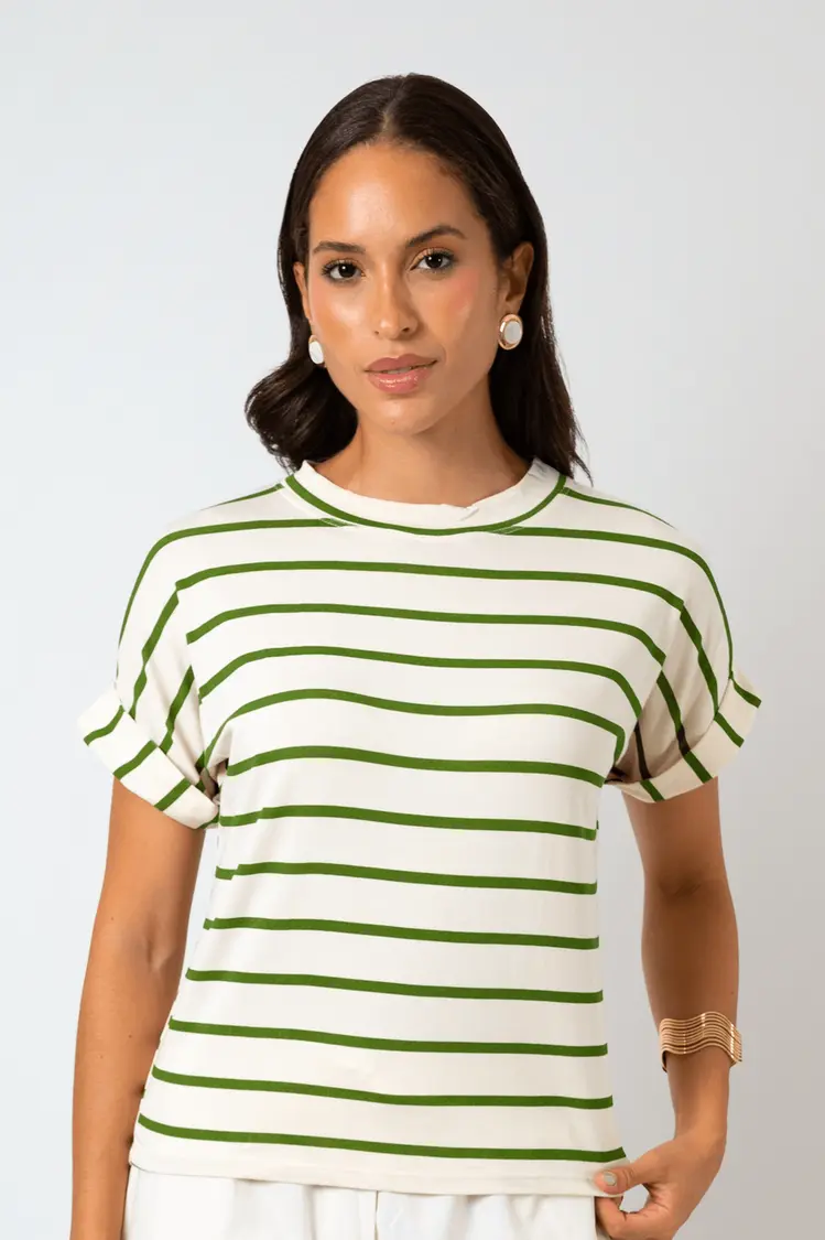 Blusa Dwz Listrada Manga Dobrada
