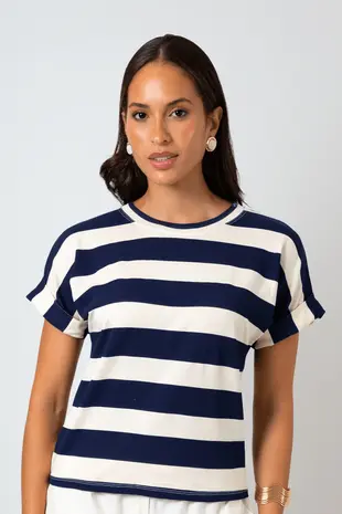 Blusa Dwz Malha Manga Dobrada Listra Larga