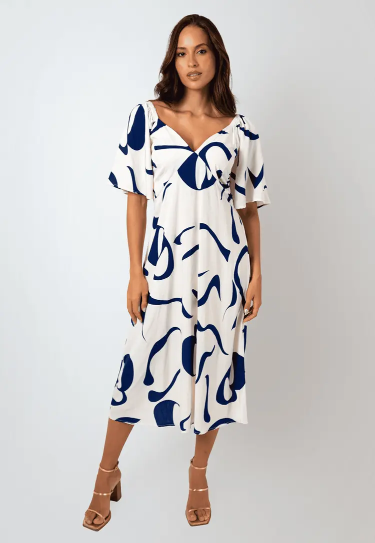 Vestido Dwz Mid Estampado com Lastex