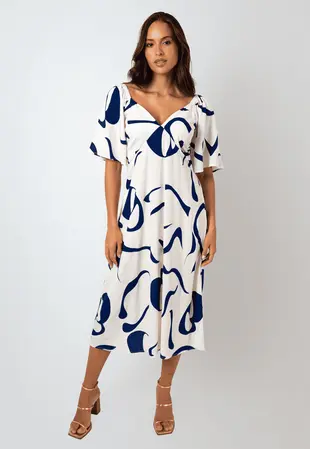 Vestido Dwz Mid Estampado com Lastex