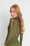 Blusa Dwz Manga Longa de Tule