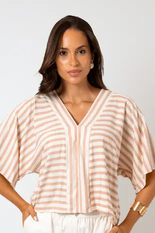 Blusa Dwz Listrada Manga Ampla