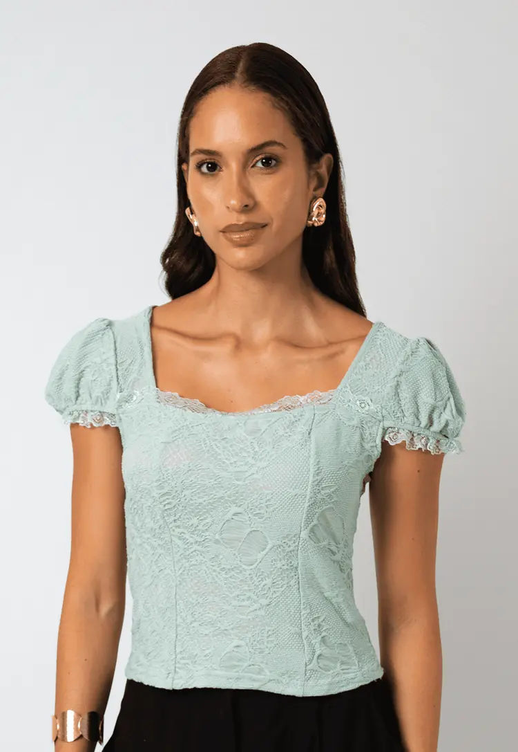 Blusa Dwz Renda Manga Bufante