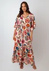 Vestido Dwz Manga Ampla Longa Estampada
