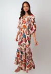 Vestido Dwz Manga Ampla Longa Estampada