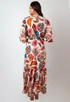 Vestido Dwz Manga Ampla Longa Estampada