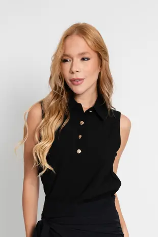 Blusa Dwz Lisa com Gola e Botao