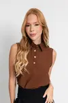 Blusa Dwz Lisa com Gola e Botao